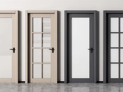 Modern Swing Doors With Glass Panes In Beige And Gray For Interior Design 3d model