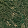 Scenic Garden Landscape With Green Mountain Terrain Lake And Winding Paths