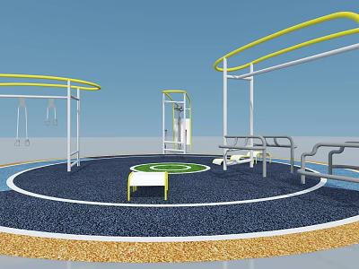 Swing Door For Outdoor Fitness Area With Blue Ground And Yellow Canopy 3d model