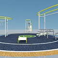 Swing Door For Outdoor Fitness Area With Blue Ground And Yellow Canopy