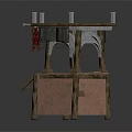 Medieval Wooden Torture Device With Metal Candlesticks Striped Platform And Chains