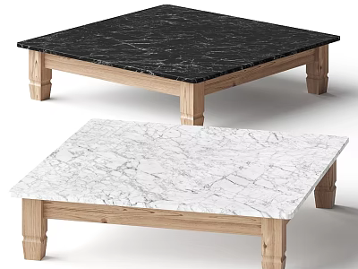 Stylish Black And White Marble Top Dining Tables With Wooden Legs Design 3d model