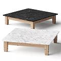 Stylish Black And White Marble Top Dining Tables With Wooden Legs Design