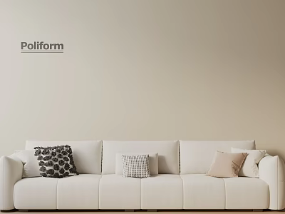 Poliform White Three Seater Sofa With Decorative Pillows On Beige Wall 3d model