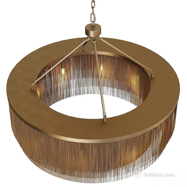 Elegant Modern Golden Circular Chandelier With Chain Fringes And Metal Frame 3d model 