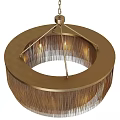 Elegant Modern Golden Circular Chandelier With Chain Fringes And Metal Frame