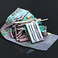 Wooden Logs Pallet Green Fabric And Orange Object In Pile Arrangement