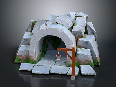 Natural Scenic Stone Archway With Stacked Stones Green Grass And Stone Slab Path 3d model