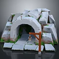 Natural Scenic Stone Archway With Stacked Stones Green Grass And Stone Slab Path