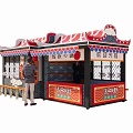 Traditional Street Food Kiosk With Taiwanese Fried Noodles Red White Striped Canopy And Bench