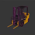 Yellow And Black Industrial Forklift With Front Forks And Operator Cab