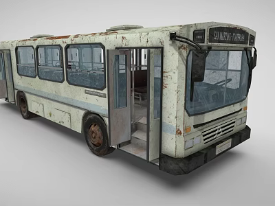 Old Rusty Bus With Open Doors And Sunday Market Front Sign 3d model