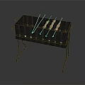 Portable Metal Grill With Grilled Meat Skewers On Stand For Outdoor Barbecue Use