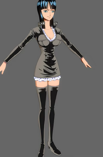 Fitted Black Dress Game or Movie Character With White Lace Trim And Thigh High Boots 3d model