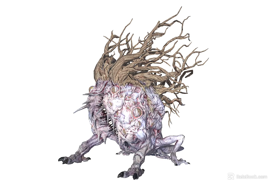 Eerie Fantastical Monster Character With Tangled Twisted Roots And Grotesque Skin 3d model 