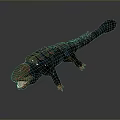 3D Reptile Model With Dark Gray Scaly Body Open Mouth And Red Claws