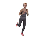 Active Woman Running In Gray Tank Top And Gray Leggings With Pink Sneakers