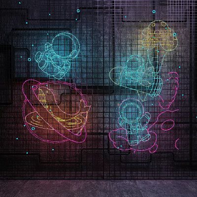 Industrial LOFT Neon National Tide Light Decorative Light Spaceman 3d model