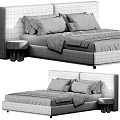 Modern Double Bed With White Bedding Pillows Upholstered Headboard Nightstand And Color Options