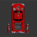 Futuristic Red Modified Car With Exposed Engine Side Exhaust Pipes And Top Device