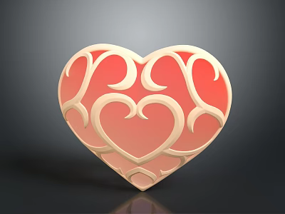 Heart Shaped Openwork Carved Furniture Decorative Piece In Pink And Beige 3d model