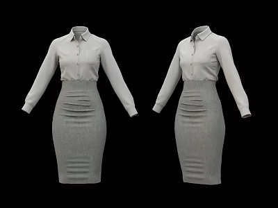 Women's Formal Clothes With White Long Sleeve Shirt And Gray Pleated Skirt 3d model