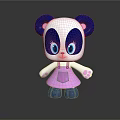 Cute Panda Themed Game Movie Character With Blue Ears Pink Overalls Dress And Big Eyes