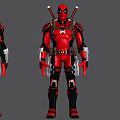 Deadpool Game Movie Character In Red Black Costume With Dual Swords On Back