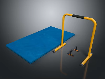 Home Gym Equipment Setup With Blue Exercise Mat Yellow Parallel Bars And Push Up Bars 3d model