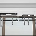 Ceiling Mounted Electric Clothes Drying Rack With White Clothes And Black Hanging Rods 3d model