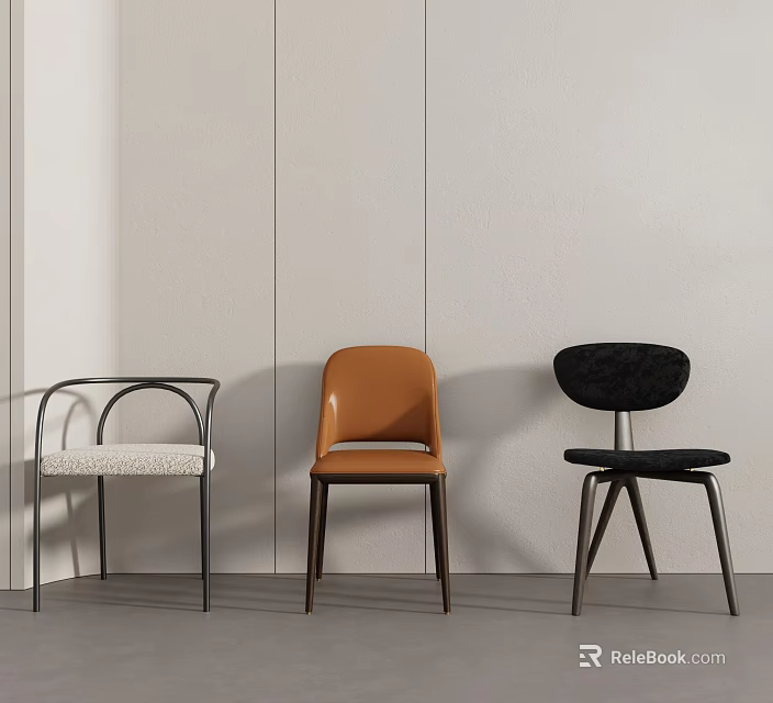Modern Minimalist Single Chairs With Orange Leather Black And White Fabric Metal Frames 3d model 