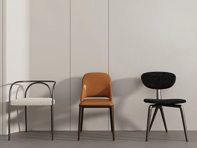 Modern Minimalist Single Chairs With Orange Leather Black And White Fabric Metal Frames 3d model