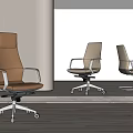 Modern Office Chairs In Brown And Beige Leather With Swivel Wheels And Armrests