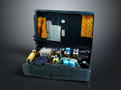 Open Electronic Control Box With Internal Circuit Board Capacitors And Wires 3d model