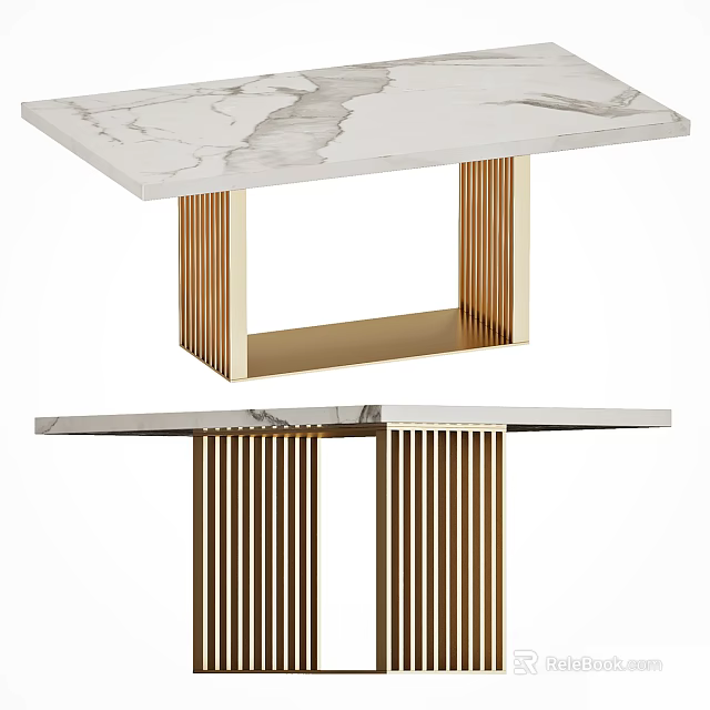 Modern Console Table With White Marble Top And Golden Metal Frame 3d model