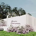 Luo Flower Garden Landscape With White Fence Weeping Willow Trees Purple Flowers And Green Lawn