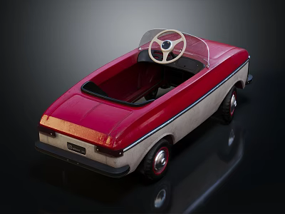 Vintage Red and Beige Convertible Toy Car with Classic Steering Wheel Design 3d model