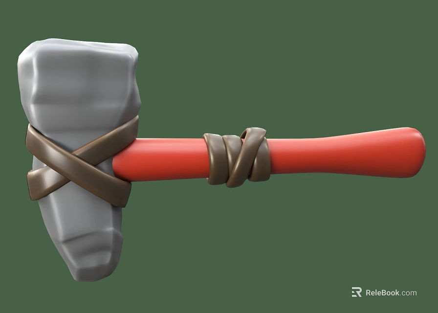 Medieval Hammer Weapon With Gray Head Red Handle And Brown Straps Design 3d model 