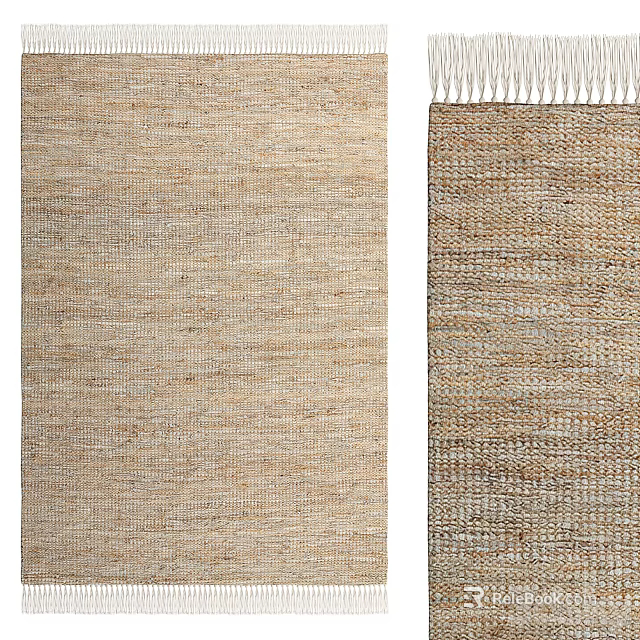 Handwoven Square Rug In Natural Beige Tone With Textured Surface And Fringed Edge 3d model 