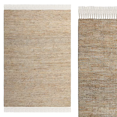 Handwoven Square Rug In Natural Beige Tone With Textured Surface And Fringed Edge 3d model