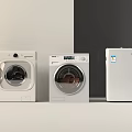 Two White Washing Machines Arranged Side By Side With Refrigerator Home Appliance
