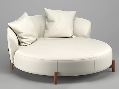 Modern White Round Leather Sofa Design With Plush Pillows And Wooden Legs 3d model
