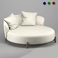 Modern White Round Leather Sofa Design With Plush Pillows And Wooden Legs