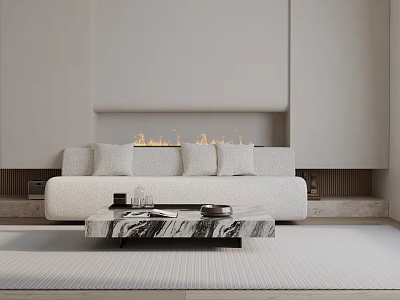 Modern Living Room Interior Design With Sofa Marble Coffee Table Fireplace And Neutral Rug 3d model