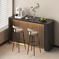 Modern Bar Counter With Window Blinds Coffee Machine Plant Green Apples Wooden Slats And Stools