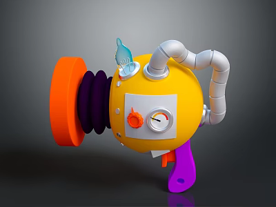 Unique Creative Weapon with Yellow Body Orange Front Purple Handle White Pipes and Blue Gauge 3d model