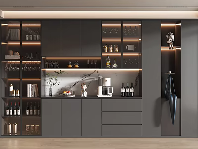 Modern Wine Cabinet With Glass Doors Interior Lighting And Storage For Wine Bottles Glassware 3d model