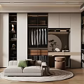 Modern Walk-in Closet Interior Design With Open Concept Hanging Clothes Cabinets And Sofa