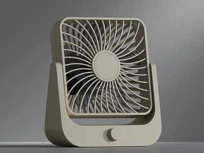 Beige Air Conditioner Fan With Modern Square Grille And Desktop Knob Design 3d model