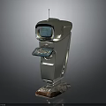 Retro Sci Fi Machine With Silver Body Antenna Blue Screen Control Panel And Base 3d model